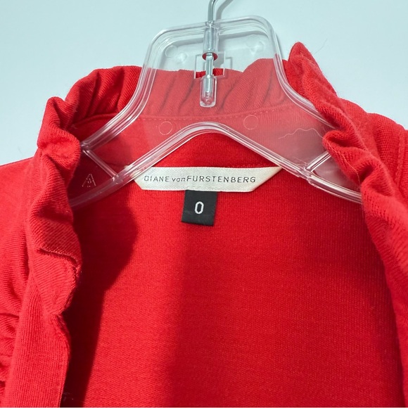 DIANE VON FURSTENBERG Volante Wrap Dress Red Wool Ruffle Trim Runway Iconic Sz 0 - Picture 6 of 16